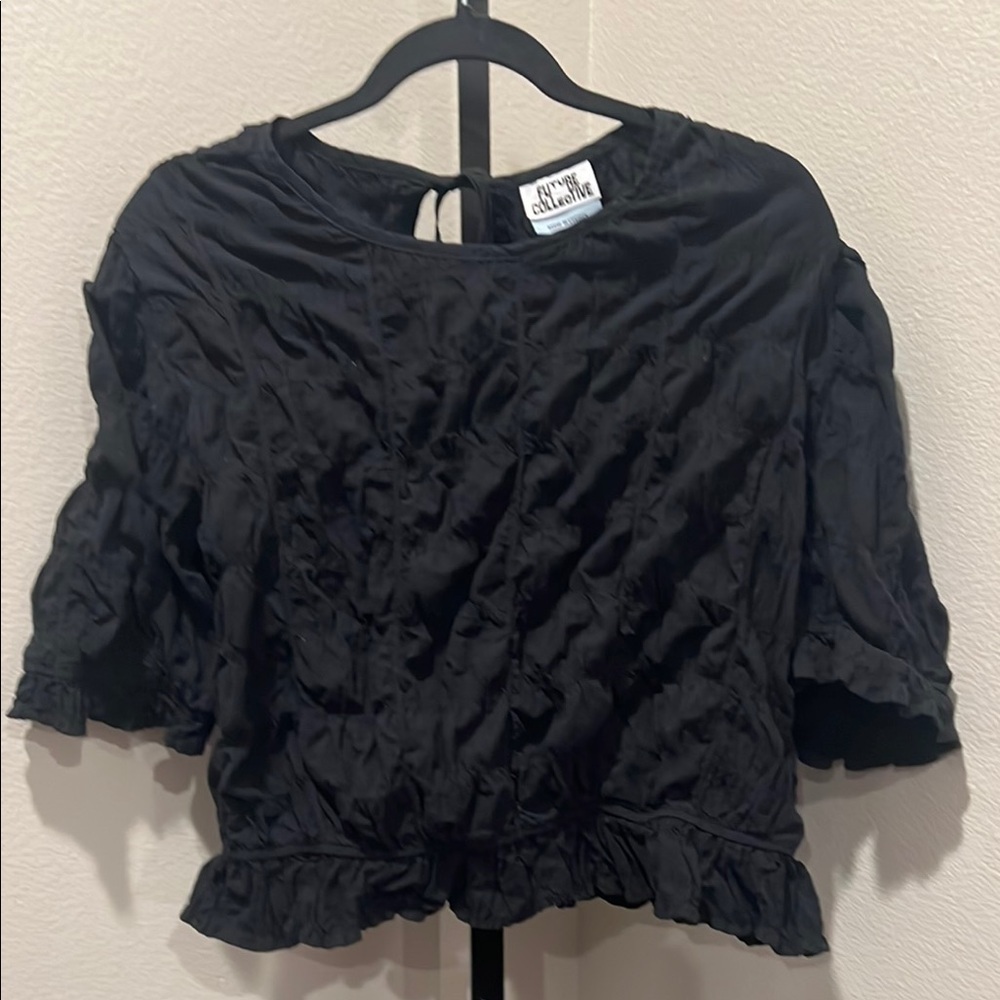 Black Puff Sleeve Cropped Blouse - Picture 1 of 3